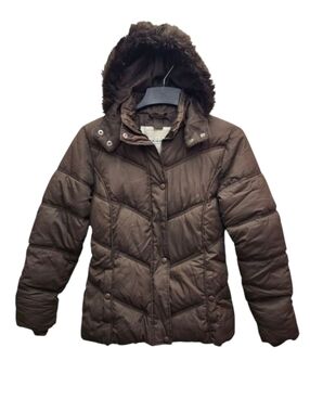 Arizona Jean Co Hooded Puffer Jacket Brown Girls XL 16 Faux Fur Removable Hood